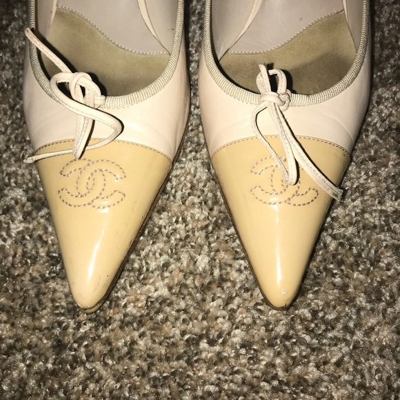 Chanel Cream & Tan Mules Size 37 1/2 - Picture 6 of 8